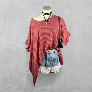 DG2 by Diane Gilman Pink & Red Gingham Print Oversized Asymmetrical Top